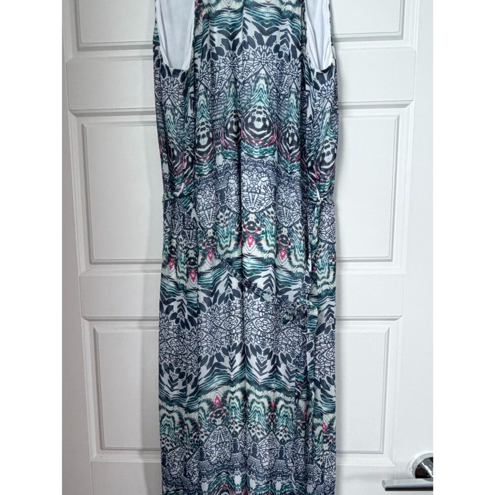Donna Morgan Navy, Teal & Pink Printed Maxi Dress-Size 8
